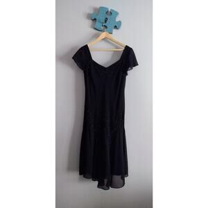 Vintage 90s S.L. Fashions black beaded midi evening dress Sz 10 gothcore